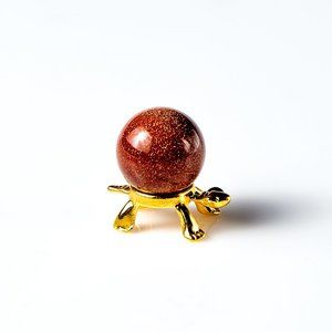 1 Goldstone Gemstone 20mm Sphere on Gold Turtle Stand Ball Massage Monkstone